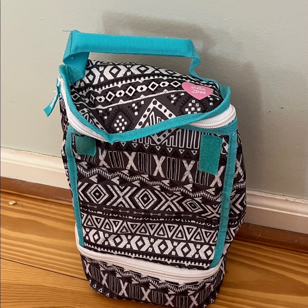 Zinc Black and White Geometric Bag with Teal Highlights